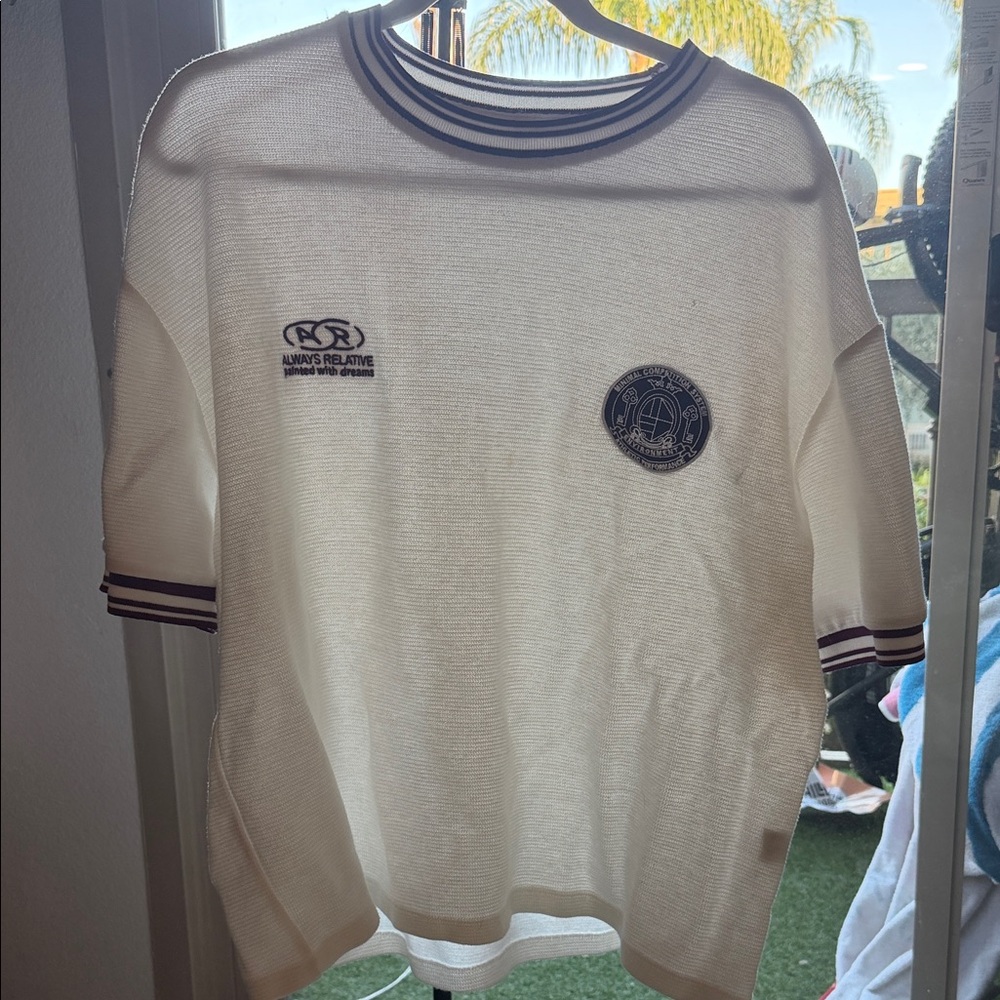 Zara White Crewneck Sweater with Navy Accents